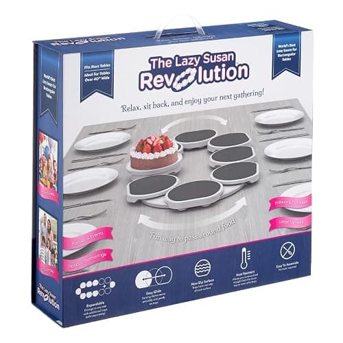 The Lazy Susan Revolution - Full Set - Dark Gray - The First Patented Lazy Susan Turntable Expandable for Rectangular & Oblong Tables - Kitchen & Dining Tables - Great Gift! Parties & Gatherings. - Image 1
