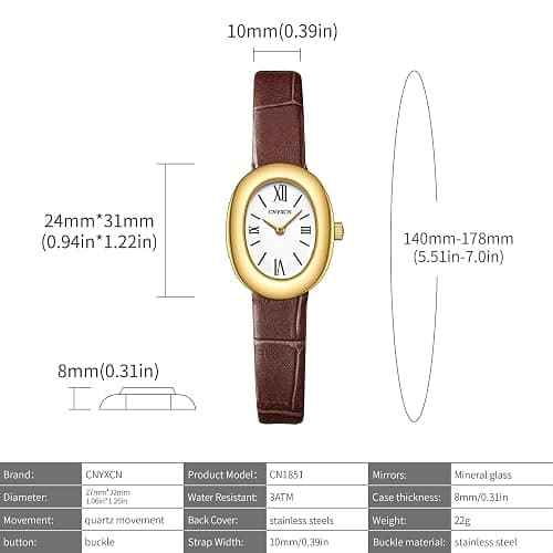 CNYXCN Women's Bracelet Gold Watch - Vintage Elegant Oval Bangle Watch - Gold Jewellery Style Quartz Wristwatch - Gift for Her thumbnail 3