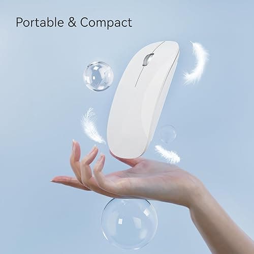 TENMOS M18 Bluetooth Mouse, USB C Rechargeable Wireless Mouse, Triple Mode (Dual Bluetooth+USB) Computer Silent Mice Portable with USB Receiver and Type C Adapter for Laptop/MacBook/iPad/PC - White - white thumbnail 7