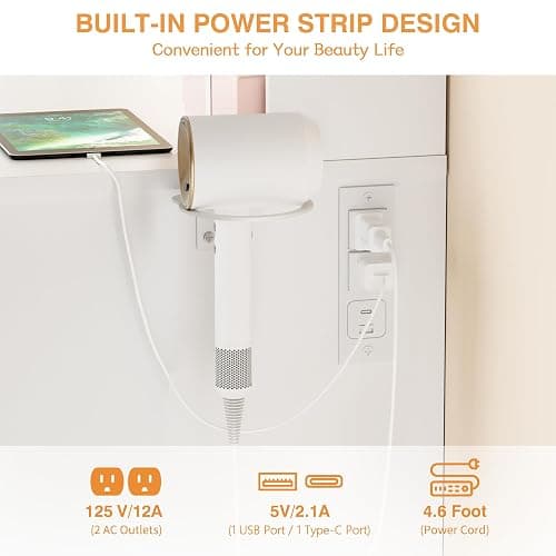 YESHOMY Vanity Desk with Mirror, 10 Lights, Power Outlet and 3 Storage Shelves, Makeup Table with 4 Drawers, 3 Color Modes, for Bedroom, White thumbnail 6