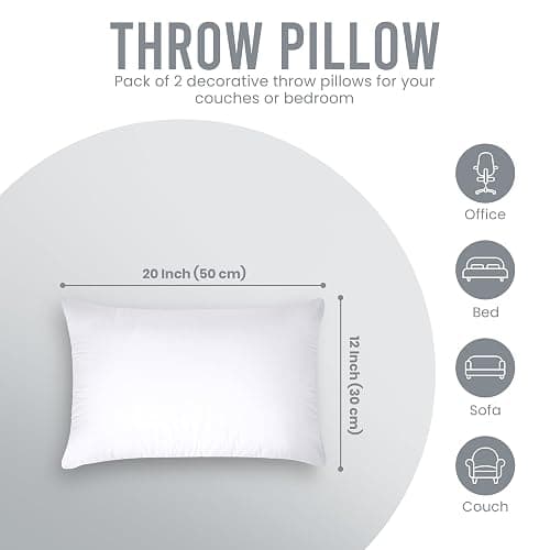 Utopia Bedding Throw Pillows (Pack of 2, White), 12 x 20 Inches Indoor Decorative Pillow Insert for Sofa, Bed and Couch thumbnail 3