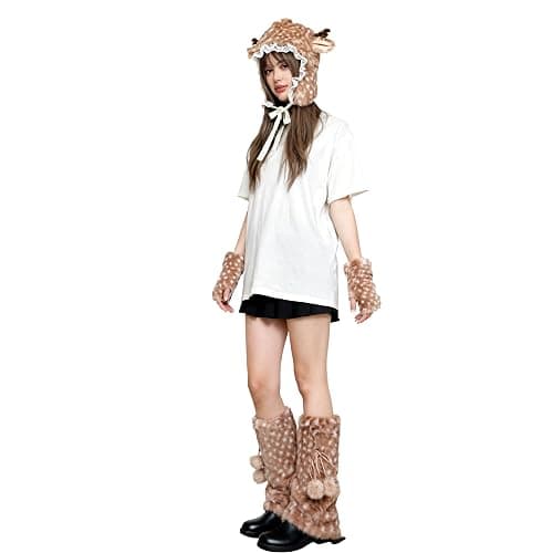 Deer Print Leg Warmers Women Faux Fur Leg Warmer Y2k Women's Brown Furry Socks Christmas Accessories Legwarmers Hats Gloves thumbnail 6