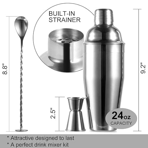 WPHUAW 24oz Cocktail Shaker Bar Set-Professional Margarita Mixer Drink Shaker Professional Stainless Steel Bar Tools Built-in Bartender Strainer for Martini Kit thumbnail 3