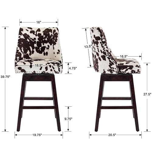 Janoray Counter Height Bar Stools Set of 2, Velvet Swivel Kitchen Stool Chairs with Back Mid Century Modern Barstool with Distressed Wood Legs for Dining Bar, Cow thumbnail 2