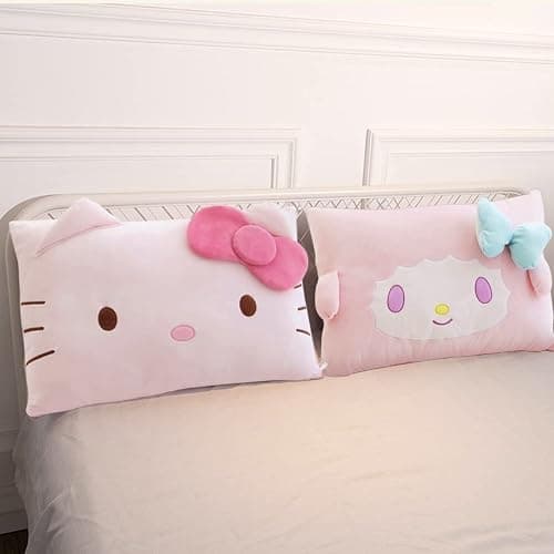 Shuyun Cartoon Cute Pillowcase Anime Double Sided Plush Pillowslip Girl Bedroom Decoration Kawaii Cotton Pillowcase, Cute Hairpin (Green) thumbnail 2