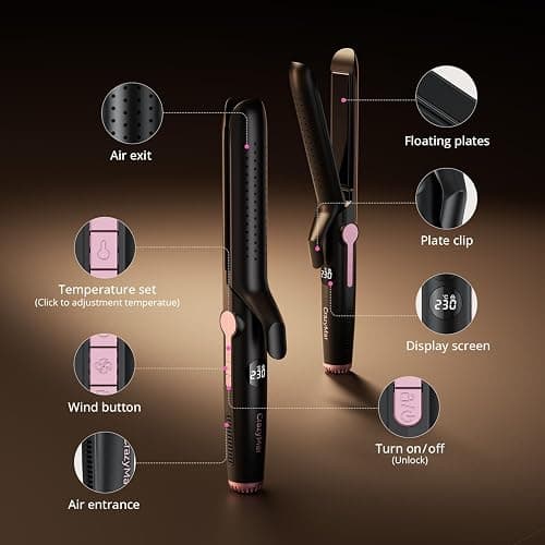 CrazyMar 2 in 1 Hair Straightener and Curler, Professional Straightener with 9 Adjustable Temp&360° Cool Airflow&Auto Shut-Off&Anti-Scald Shell&Digital Display&Dual Voltage&Ionic for Short&Long Hair thumbnail 6