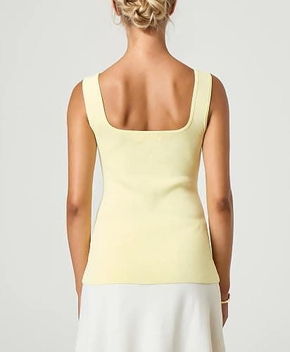 AIHUKOCY Women Square Neck Button Down Knit Tank Top Button-Up U Neck Sleeveless Backless Solid Slim Sexy Sweater Vest Tops thumbnail 2