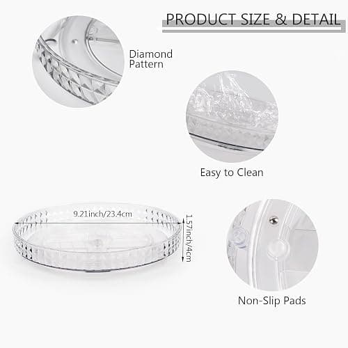 Runivor 360 Clear Rotating Makeup Organize for Vanity,1 Tier Lazy Susan with Diamond Pattern, Large-Capacity Skincare Organizers Cosmetic Display Case Organizer for Dresser (Clear White, 1Tier) thumbnail 3