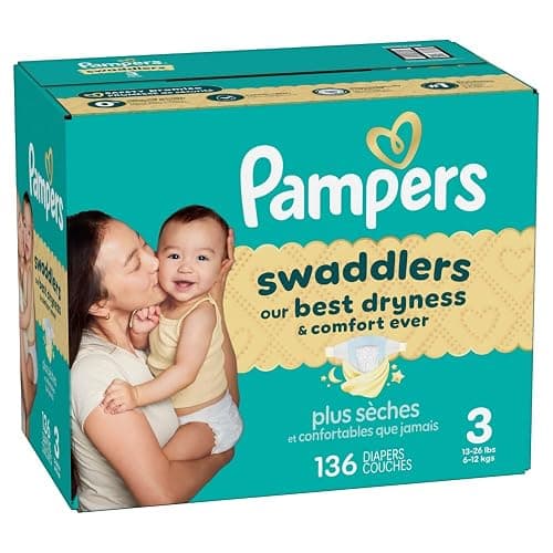 Pampers Swaddlers Diapers, Size 3 (13-26 lbs), 136 Count, Absorbent, Keeps Baby Dry and Comfortable, Skin Safe Disposable Baby Diaper (Packaging May Vary) thumbnail 16