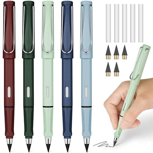 Ainiv Inkless Pencil with Eraser, 5 Sets Infinity Pencil Everlasting Pencil, Reusable Infinite Pencil with Extra 5 Eraser & 5 Replaceable Nibs, Endless Pencil for Home Office School Writing Drawing - Image 1