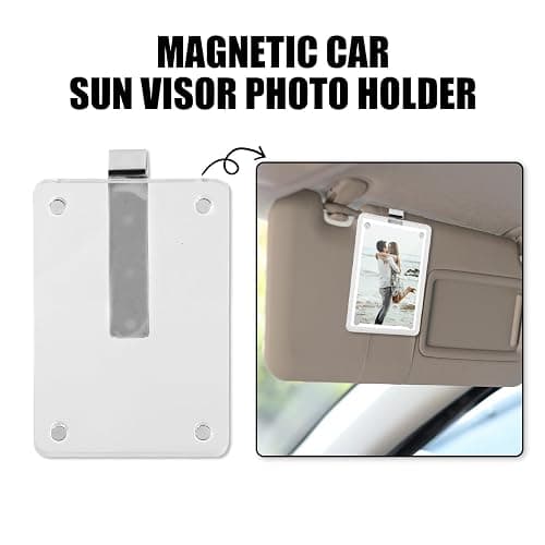 Tinoaly 2pcs Car Sun Visor Photo Holders, Acrylic Magnetic Design Photo Car Visor Clip Car Sun Picture Frame Car Photo Display Accessories for Most Car Visors(Transparent) thumbnail 3