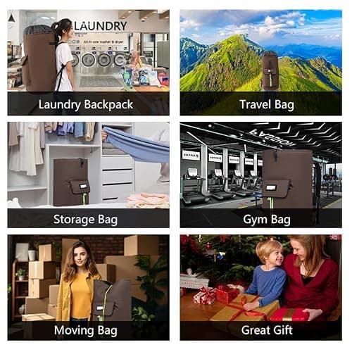 SUOVOCK laundry bag backpack,extra-large heavy duty laundry bags,laundry backpack for college students,drawstring closure (Khaki laundry bag) thumbnail 7