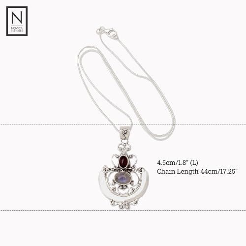 NOVICA Artisan Handcrafted Rainbow Moonstone & Garnet Teardrop Pendants | .925 Sterling Silver Birthstone Necklace | Handmade thumbnail 5