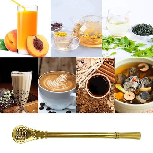 Stainless Steel Straw Filter Spoon, Yerba Mate Bombilla, Loose Leaf Tea Strainer, Tea Straw for Drinking Coffee, Cocktail, Pack of 5 with Cleaning Brush (5 colors) thumbnail 5