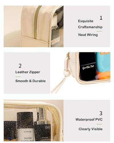 3Pcs Travel Clear Makeup Bag Set for Women, Transparent Toiletry Bag with Zipper Portable Makeup Pouch Organizer Waterproof Small Cosmetic Bag Compact Car Bag Organizer Car Accessories (White Set) thumbnail 7
