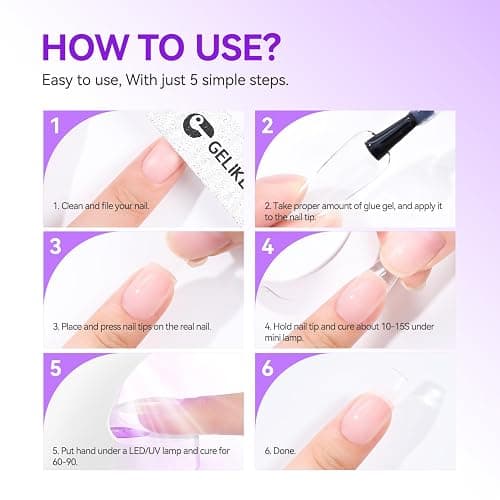 Gelike ec Nagelkleber Für Kunstnägel 6 in 1Clear Extra Stark Nail Glue Für Press On Nail Glue Gel For Nail Tips Nagelkleber Gel Für Fake Nails-Brauchen Ausharten Unter UV Nagellampe 8ML thumbnail 8