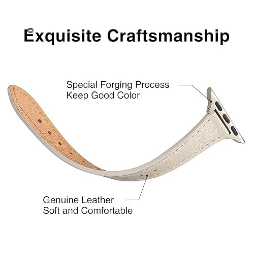 SUNFWR Leather Strap for Apple Watch 42mm 41mm 40mm 38mm 44mm 45mm 46mm | Slim&Thin Genuine Leather iWatch Replacement Elegant Band fits iWatch Series 11 10 9 8 7 6 5 4 3 2 1/SE thumbnail 4