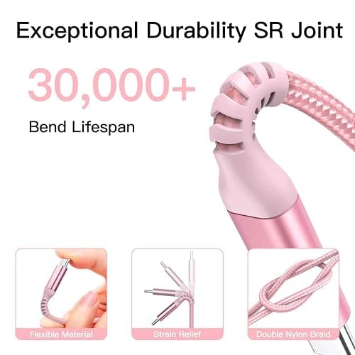 Long USB C to USB C Cable 15 ft Pink, 60W Fast Charging, USB Type C Charger Cord for iPhone 15/15 Pro,iPad Pro Air 12.9 4th, MacBook Pro, PS5, Samsung Galaxy S23 S22, Note 20 10 Ultra, Google Pixel 7 thumbnail 4