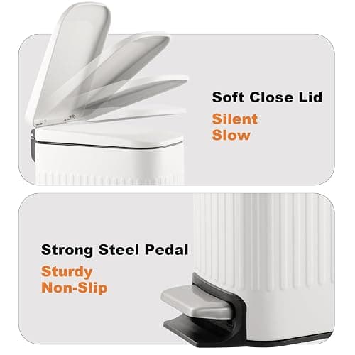TrashAid Slim Bathroom Trash Can with Lid Soft Close, 6 Liter/1.6 Gallon Stainless Steel Small Garbage Can with Removable Inner Bucket, Step Pedal, Slim Wastebasket for Toilet, Office, Bedroom, White - White thumbnail 4