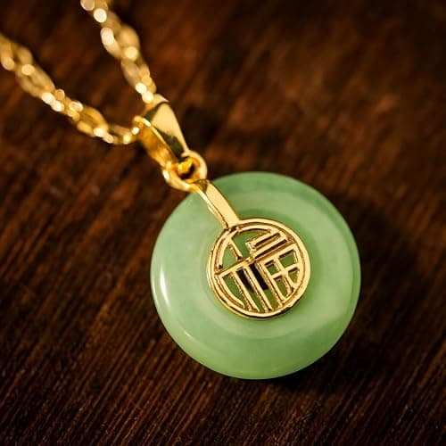emmandsophie Green Jade Necklace | Authentic Good Fortune Pendant | Brushed Matte Finish | Unique Modern Design | Vintage Style Jade Necklace | Women's Jewelry Gift| Jade Necklaces for Women thumbnail 3