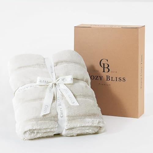 Cozy Bliss Faux Fur Throw Blanket for Couch, Cozy Soft Plush Thick Winter Blanket for Sofa Bedroom Living Room, 50 * 60 Inches Beige thumbnail 8