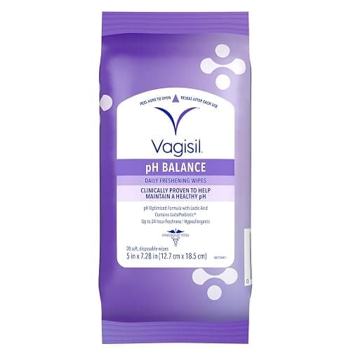 Vagisil pH Balance Daily Freshening Wipes for Feminine Hygiene in Resealable Pouch, Gynecologist Tested & Hypoallergenic, 20 Wipes (Pack of 1) - Image 1