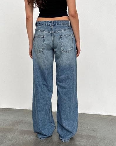 Women's Low Rise Baggy Jeans Washed Straight Wide Leg Boyfriend Denim Pants Casual Loose Jeans Y2K Girl Style thumbnail 3