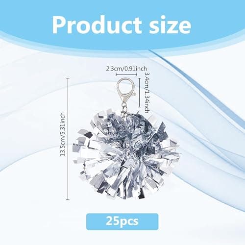 DICOSMETIC 25Pcs Cheer Keychain Cheer Pom Pom Keychain Cheer Gift Bulk for Team Cheerleading Gift Cute Bag Keychains for Women Cheerleading Keyring Charm, Platinum thumbnail 2