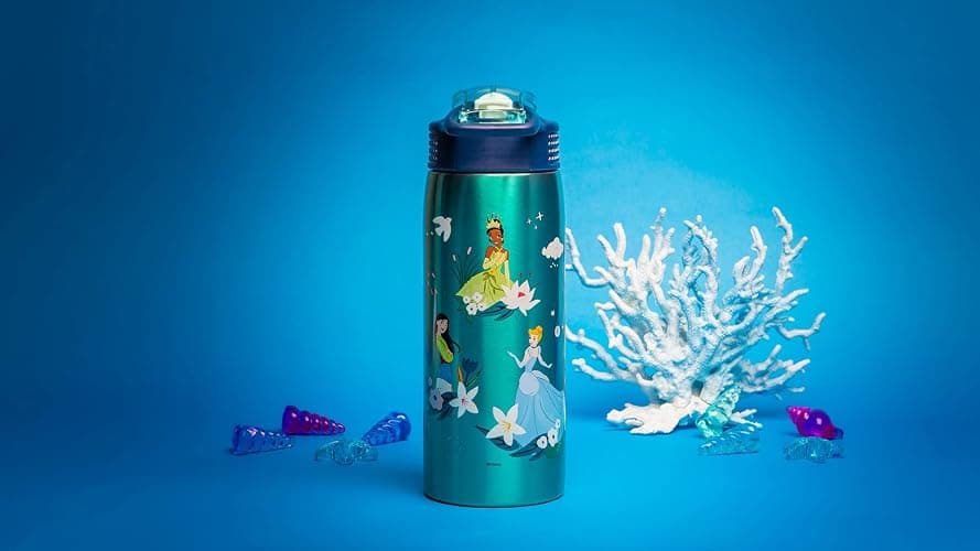 Zak Designs Disney Princess Water Bottle for Travel and At Home, 19 oz Vacuum Insulated Stainless Steel with Locking Spout Cover, Built-In Carrying Loop, Leak-Proof Design (Disney Princess) thumbnail 10