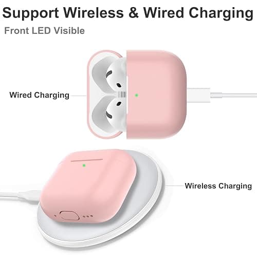 Nemteur Coque pour Airpods 4, Étui de Protection Mince en Silicone pour AirPods 4th 2024 (USB-C) Skin Front LED Visible Silicone Case, Rose thumbnail 5