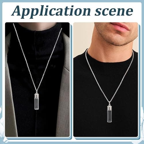 CRAFTYMELODY 4Pcs Vial Necklace Platinum Bottle Pendant Necklace Small Clear Bottle Necklaces with Screw Cap Mini Vials Ashes Holder Necklaces for Ashes Hair Perfume Liquid Memorial Pendant Locket thumbnail 4