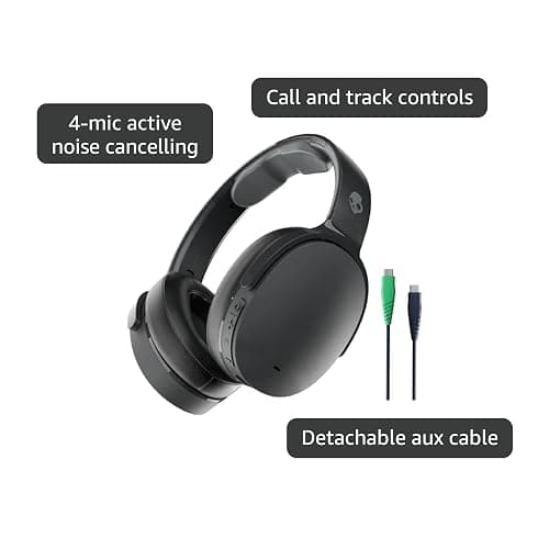 Skullcandy Hesh ANC Wireless Over-Ear Bluetooth Headphones with Extra USB-C Charging Cable, Active Noise Canceling, 22 Hrs Battery, Foldable Lightweight Design, Microphone iPhone Android - True Black thumbnail 7
