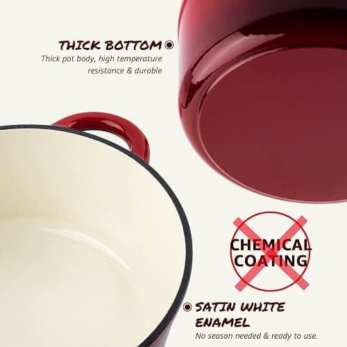 Overmont 5.5QT Enameled Cast Iron Dutch Oven with Lid Cookbook Heavy-Duty Casserole with Dual handles for Braising, Stews, Roasting, Bread Baking thumbnail 8