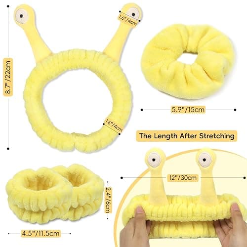 Face Wash Headband, Skincare Wrist Bands For Washing Face Set Spa Hair Bands come with a Hair Scrunchie, Cute Yellow snail tentacle Elastic Headband, For Face Washing Makeup Skincare (Yellow) thumbnail 2