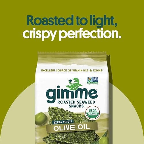 Gimme Seaweed Organic Premium Roasted Seaweed Snacks, Extra Virgin Olive Oil, 20 Count, Keto, Vegan, Gluten-Free, Great Source of Omega3s and Iodine, Healthy On-The-Go Snack for Kids and Adults thumbnail 5