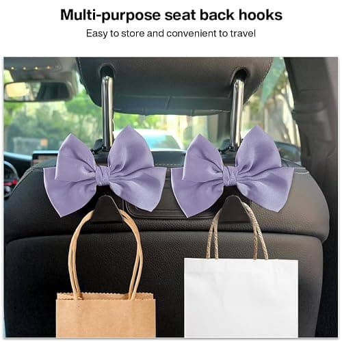 Bhytooo 2-Pack Car Seat Headrest Hooks, Handbag Hangers, Light purple | Storage organizer for handbags, clothes, coats and grocery bags; practical interior accessory for most cars and SUVs thumbnail 5