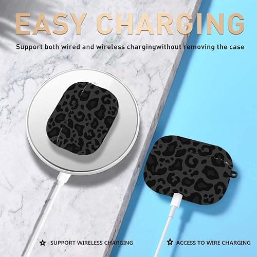 Olytop for Cute Glitter Airpods 4 Case 2024 with Cleaner Pen, Shell Pattern Apple Airpods iPod 4th Generation Case Cover Protective Skin Girl Women with Luxury Pearl Keychain, Black/Grey Leopard thumbnail 7