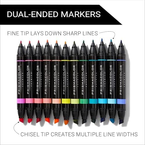 Prismacolor Premier Dual-Ended Art Markers, Chisel and Fine Tips, Hyper Bright Colors, 12 Count - Art Supplies, Alcohol-Based Ink, Coloring, Creative, Artist, Holiday Gift, Adult Coloring thumbnail 2