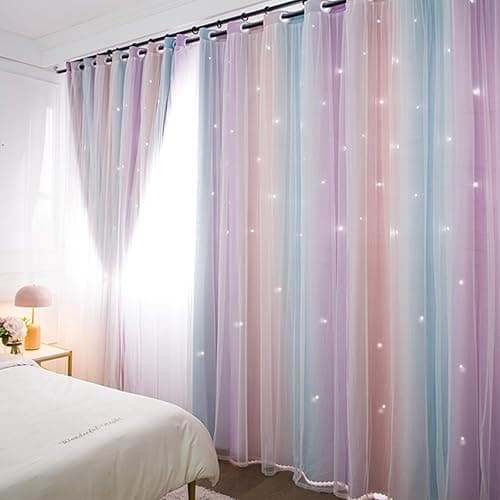 Yancorp Curtains for Girls Bedroom Kids Room Curtain Colorful Window Nursery Curtain 96 inches Length Room Darkening Grommet 2 Layers (Pink Purple, W52 X L96) - Pink Purple Green - 52"W x 96"L (Pack of 1) thumbnail 2