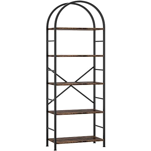 Shintenchi Bookshelf, Arched Bookshelf 5 Tier Bookcase, Tall Shelf for CDs/Books, Home Office Shelf Storage Organizer, Modern Book Shelf for Bedroom/Living Room, Rustic Brown thumbnail 8