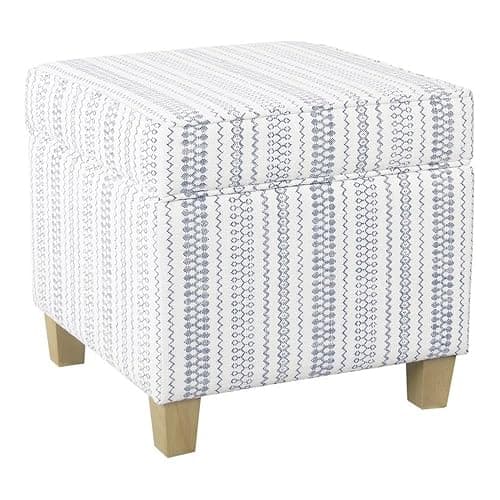 HomePop Home Decor | K7342-F2359 |Classic Square Storage Ottoman with Lift Off Lid | Ottoman with Storage for Living Room & Bedroom, Blue Stripe Large - Image 1