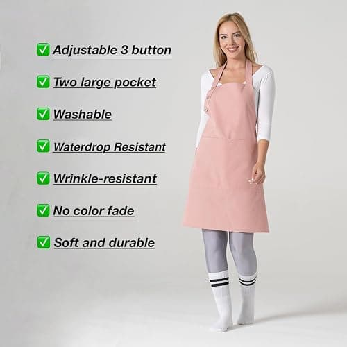TOSHE Kitchen Apron Waterdrop Resistant Cotton Apron with adjustable Aprons for Women with Pockets 10 Color option Cooking Powder Pink Apron (Powder Pink) thumbnail 7