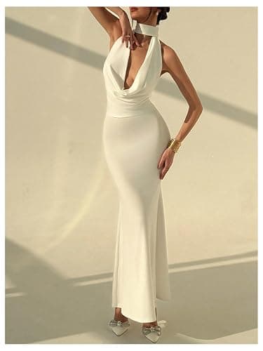 SOLY HUX Women's Cowl Neck Halter Bodycon Long Dress Sleeveless Fishtail Party Cocktail Maxi Dresses thumbnail 2