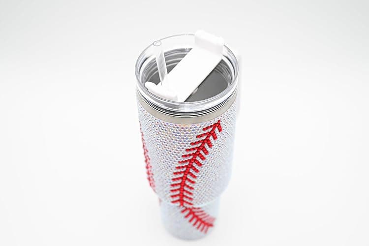 SEM LIFE 40 Oz Rhinestone Bling Tumbler Cup with Handle and Straw (BASEBALL), Stainless Steel and Double Wall Insulated thumbnail 6