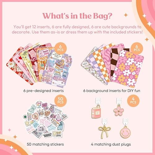 Kaciola 12PCS Inserts Cardstock and 4PCS Charms for E-reader with 50PCS Stickers for Insert, 6.2"x4.3" Bookish Warm Theme Back Cover Accessories for E-Reader Basic, Gifts for Booklovers thumbnail 4