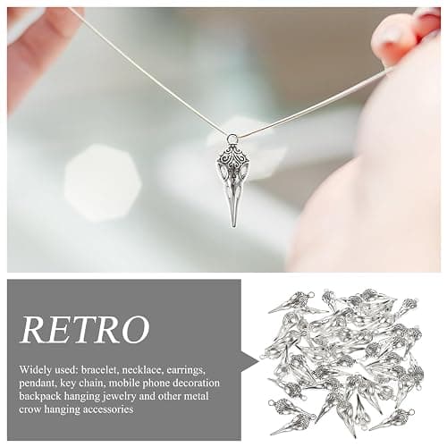 KALLORY 100pcs Skull Charms: Halloween Charms - Antique Bird Skeleton Head Bead for Jewelry Making Necklace Bracelet Earring thumbnail 4