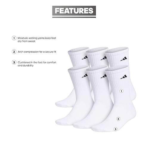 adidas Men's Athletic Cushioned 6-Pack Crew, Cushioned Crew Socks with Arch Compression for a Secure Fit thumbnail 4