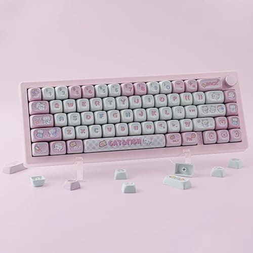 TYRIXKI PBT Cute Kitty-cat Keycaps Set 140 Keys Dye-Sublimation MOA Profile Keycaps for Cherry Gateron MX Swithes Mechanical Keyboards thumbnail 3