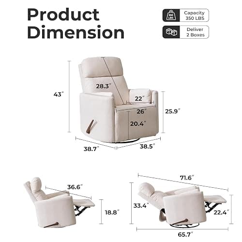 Rhevoy Oversized Swivel Recliner Chair with Massage and Heat, Rocking Chair Nursery with Adjustable Headrest, Rocking Chair Nursery Glider Chairs with 2 Pillows, Glider Rocker Recliner, White thumbnail 2
