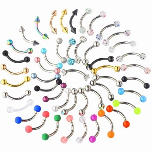 Suotarn 47pcs 16G Stainless Steel Eyebrow Piercing Rings Clear CZ Curved Barbell Helix Daith Rook Earrings Piercing Body Jewelry for Women Men thumbnail 6